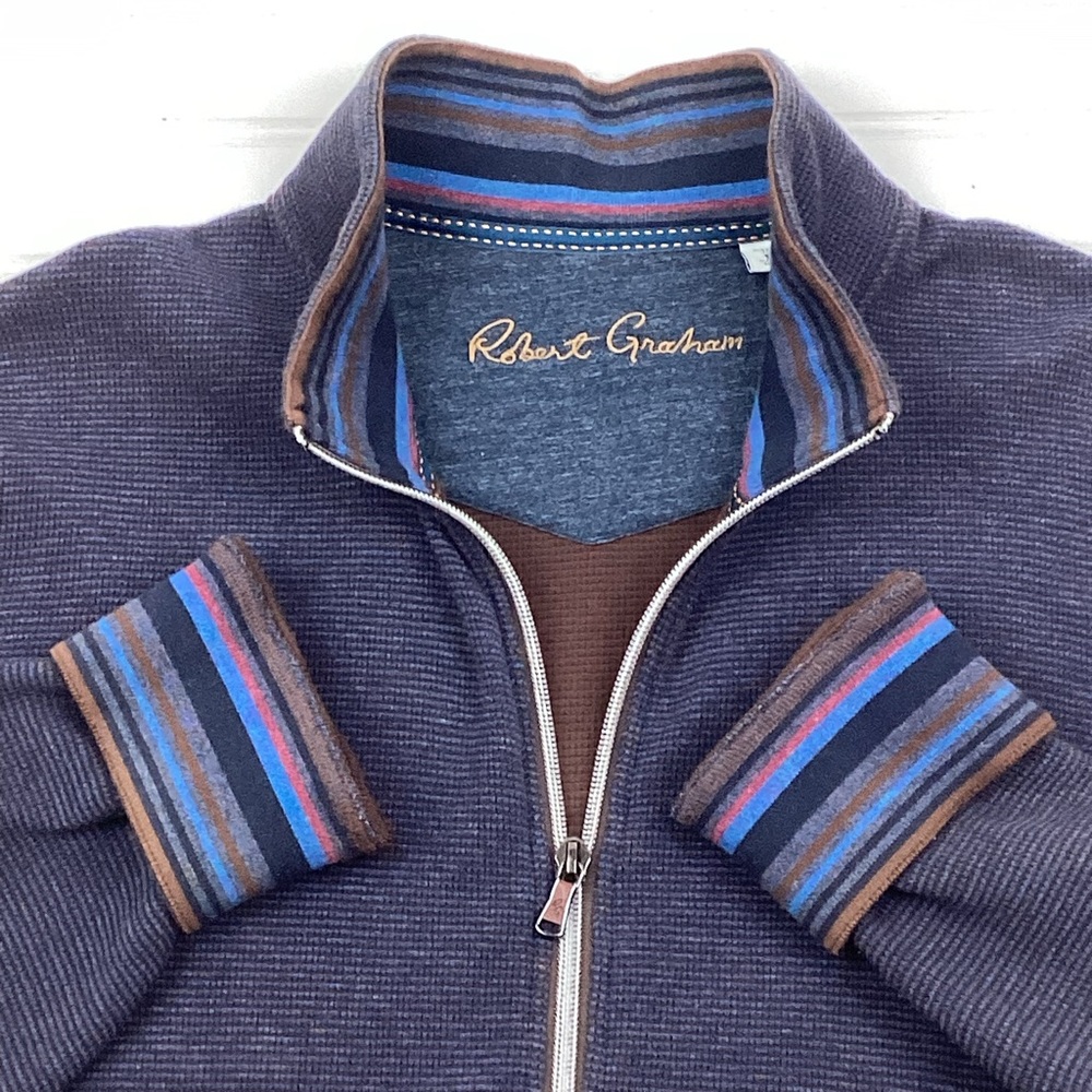 Robert Graham Palmiro Waffle Knit Cardigan Sweater Full Zip